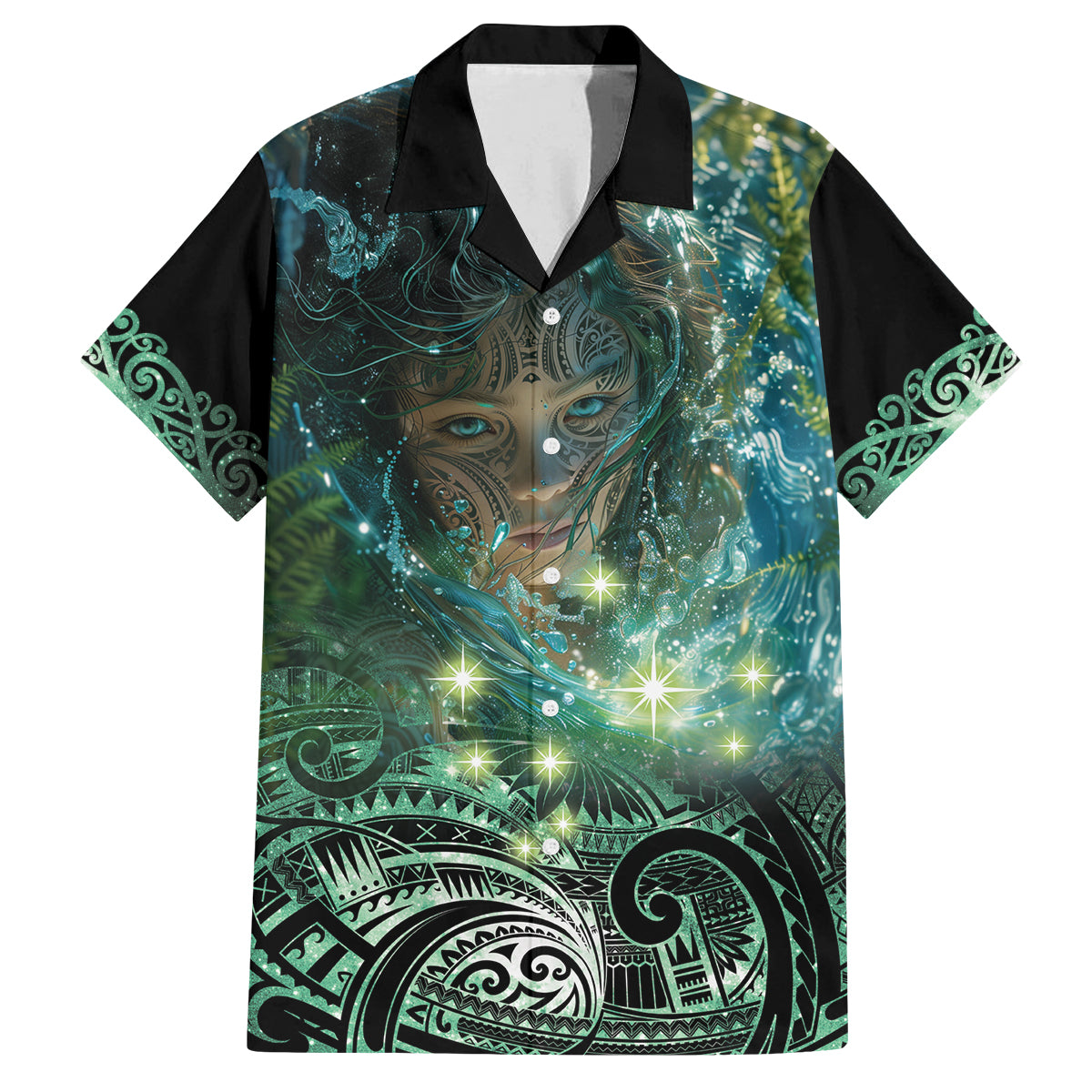 New Zealand Matariki Waiti Family Matching Off The Shoulder Long Sleeve Dress and Hawaiian Shirt Waimori and The Origin Of Life LT9 Dad's Shirt - Short Sleeve Black - Polynesian Pride