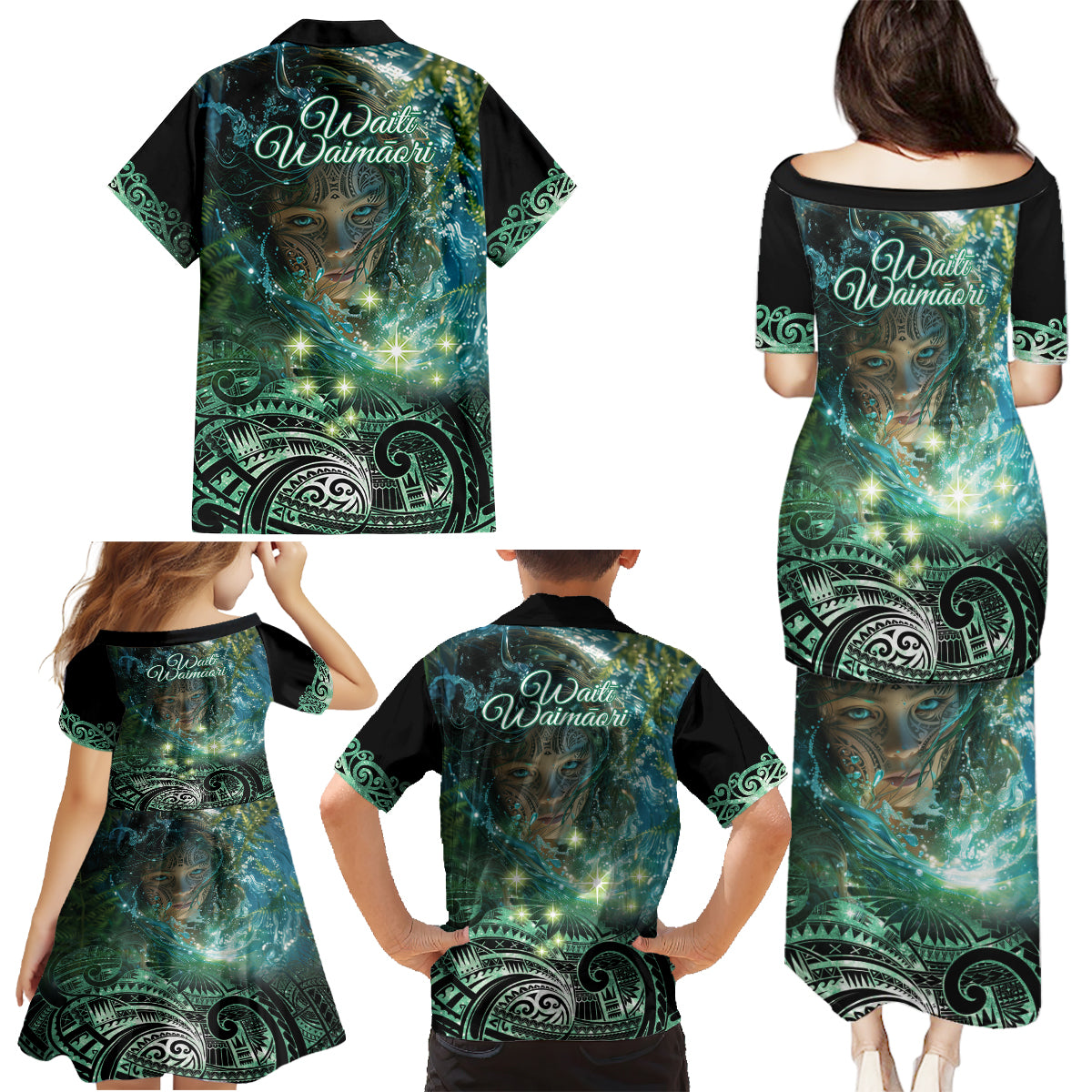 New Zealand Matariki Waiti Family Matching Puletasi and Hawaiian Shirt Waimori and The Origin Of Life LT9 - Polynesian Pride