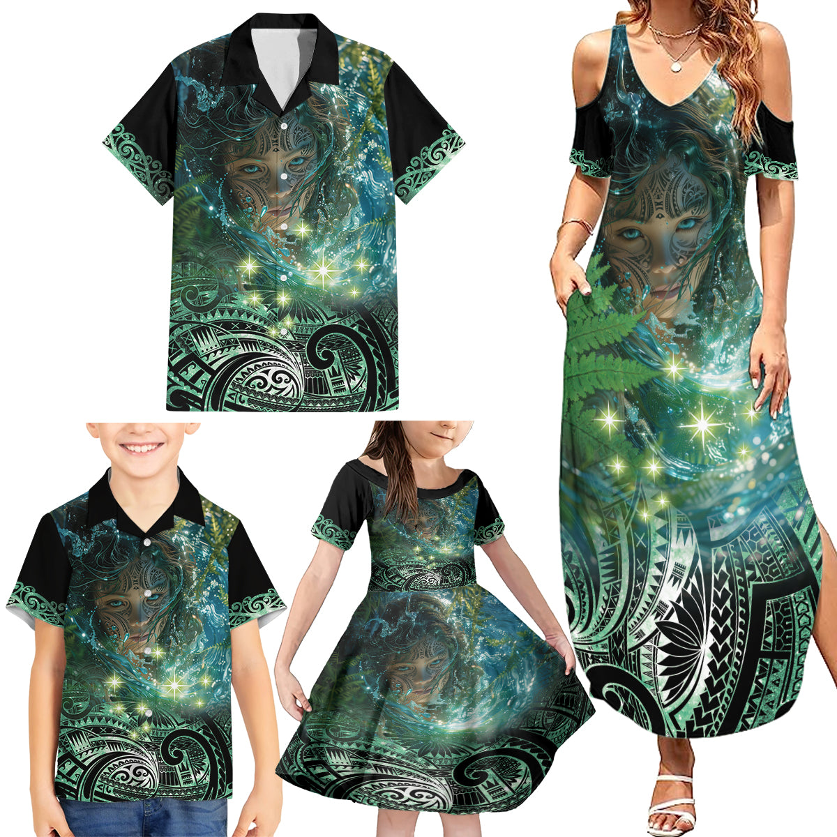 New Zealand Matariki Waiti Family Matching Summer Maxi Dress and Hawaiian Shirt Waimori and The Origin Of Life LT9 - Polynesian Pride