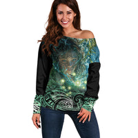 New Zealand Matariki Waiti Off Shoulder Sweater Waimori and The Origin Of Life LT9 Women Black - Polynesian Pride