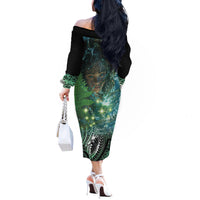 New Zealand Matariki Waiti Off The Shoulder Long Sleeve Dress Waimori and The Origin Of Life LT9 - Polynesian Pride