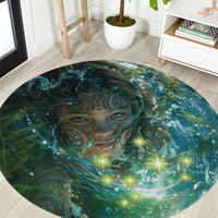 New Zealand Matariki Waiti Round Carpet Waimori and The Origin Of Life LT9 Black - Polynesian Pride