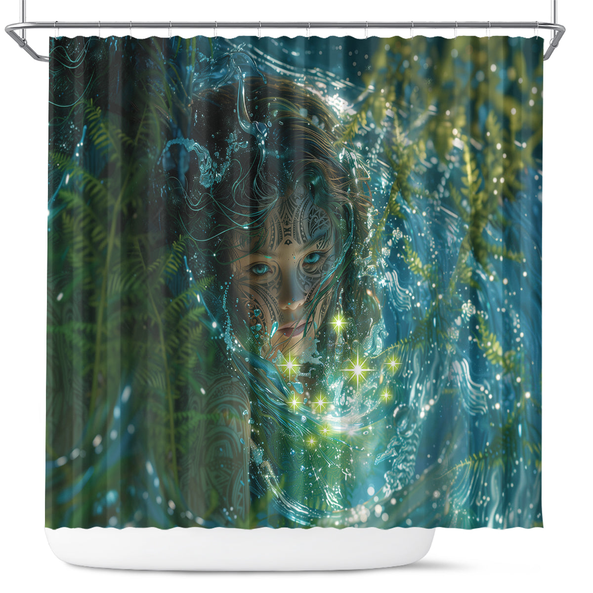 New Zealand Matariki Waiti Shower Curtain Waimori and The Origin Of Life LT9 Black - Polynesian Pride