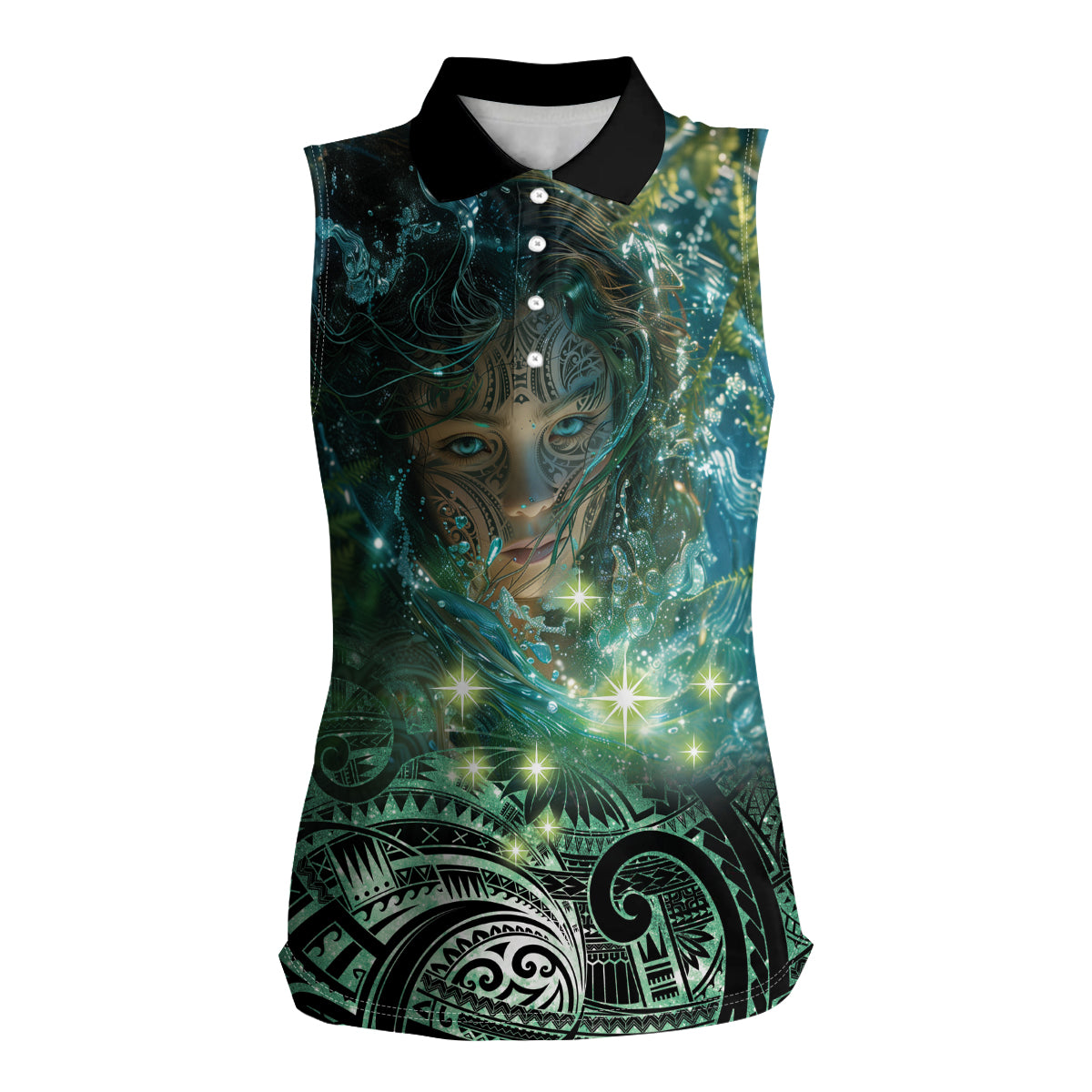 New Zealand Matariki Waiti Women Sleeveless Polo Shirt Waimori and The Origin Of Life LT9 Female Black - Polynesian Pride
