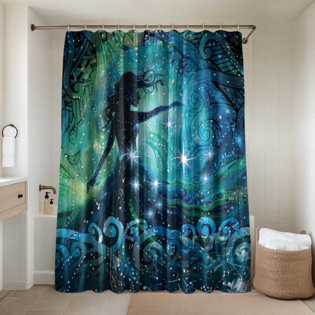 New Zealand Matariki Hiwa-i-te-rangi Bathroom Set Titiro ki nga Whetu Wishing Star LT9 Shower Curtain Only Black - Polynesian Pride