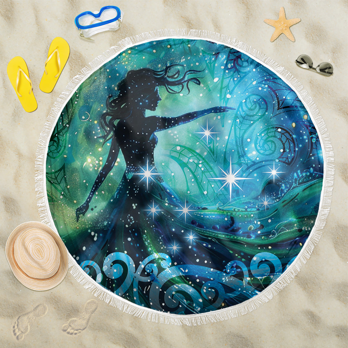New Zealand Matariki Hiwa-i-te-rangi Beach Blanket Titiro ki nga Whetu Wishing Star LT9 One Size 150cm Black - Polynesian Pride