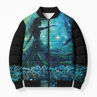 New Zealand Matariki Hiwa-i-te-rangi Bomber Puffer Jacket Titiro ki nga Whetu Wishing Star LT9 Unisex Black - Polynesian Pride