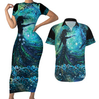 New Zealand Matariki Hiwa-i-te-rangi Couples Matching Short Sleeve Bodycon Dress and Hawaiian Shirt Titiro ki nga Whetu Wishing Star LT9 Black - Polynesian Pride
