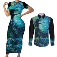 New Zealand Matariki Hiwa-i-te-rangi Couples Matching Short Sleeve Bodycon Dress and Long Sleeve Button Shirt Titiro ki nga Whetu Wishing Star LT9 Black - Polynesian Pride