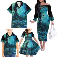 New Zealand Matariki Hiwa-i-te-rangi Family Matching Off The Shoulder Long Sleeve Dress and Hawaiian Shirt Titiro ki nga Whetu Wishing Star LT9 - Polynesian Pride
