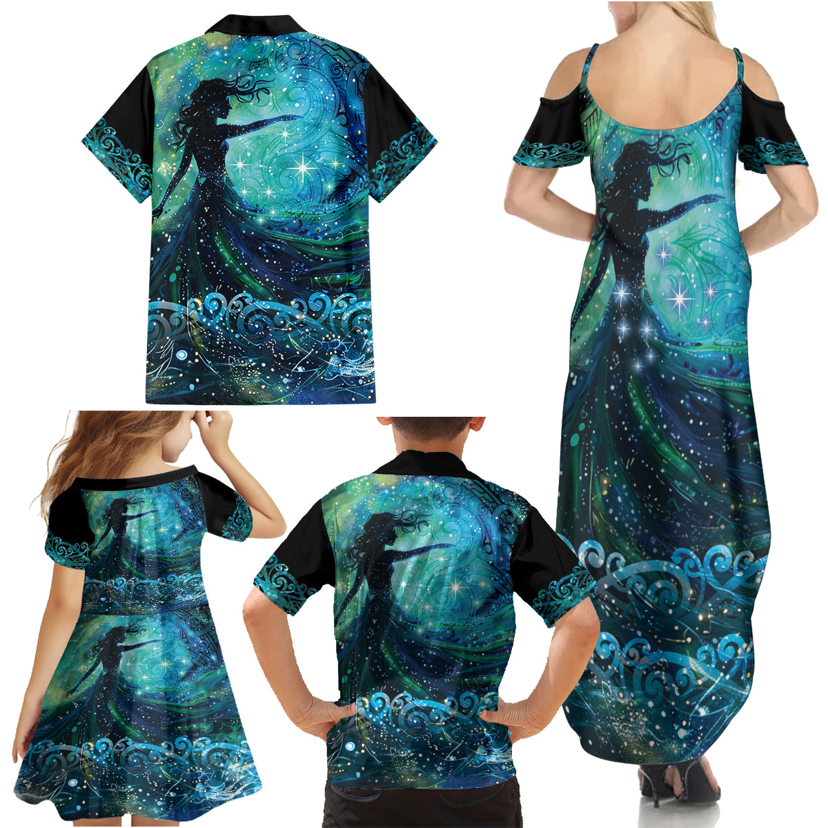 New Zealand Matariki Hiwa-i-te-rangi Family Matching Summer Maxi Dress and Hawaiian Shirt Titiro ki nga Whetu Wishing Star LT9 - Polynesian Pride