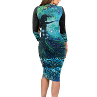 New Zealand Matariki Hiwa-i-te-rangi Long Sleeve Bodycon Dress Titiro ki nga Whetu Wishing Star LT9 - Polynesian Pride
