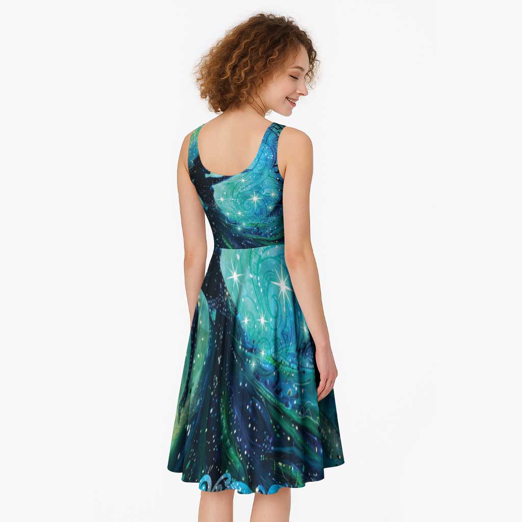 New Zealand Matariki Hiwa-i-te-rangi Midi Dress Titiro ki nga Whetu Wishing Star LT9 - Polynesian Pride