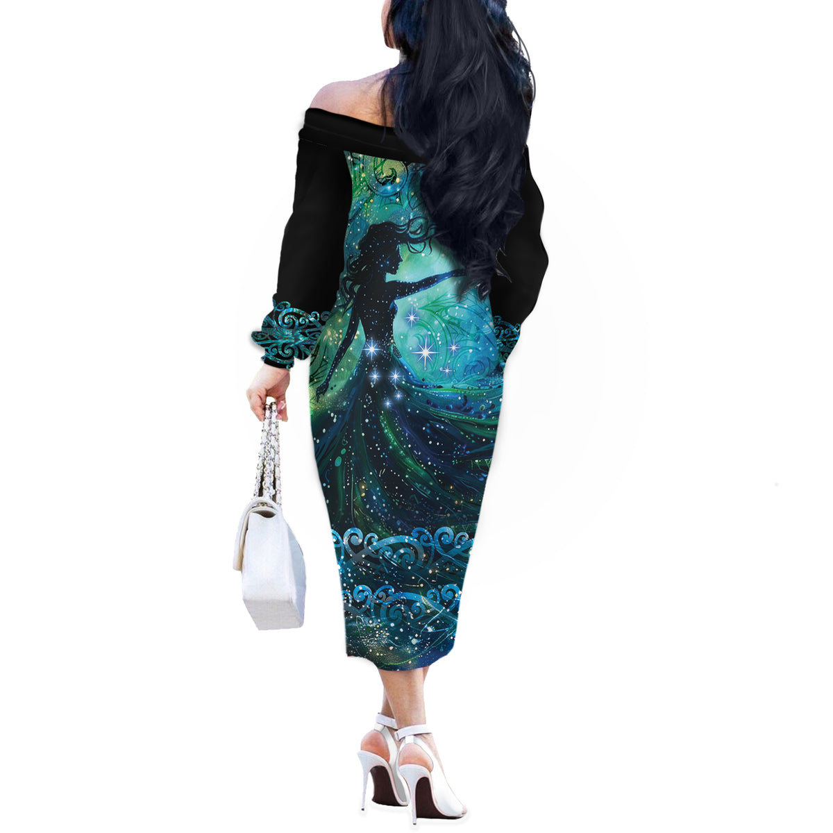 New Zealand Matariki Hiwa-i-te-rangi Off The Shoulder Long Sleeve Dress Titiro ki nga Whetu Wishing Star LT9 - Polynesian Pride