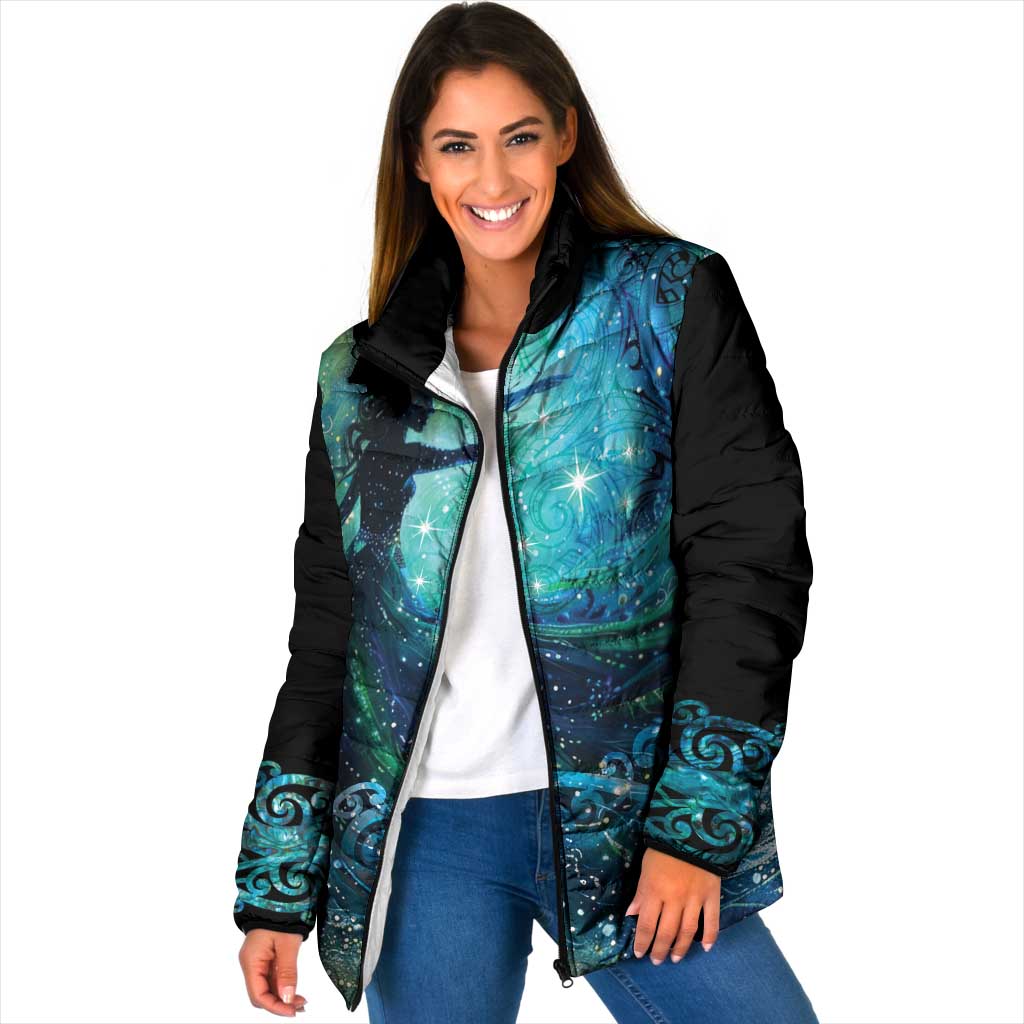 New Zealand Matariki Hiwa-i-te-rangi Padded Jacket Titiro ki nga Whetu Wishing Star LT9 Women Black - Polynesian Pride