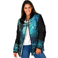 New Zealand Matariki Hiwa-i-te-rangi Padded Jacket Titiro ki nga Whetu Wishing Star LT9 Women Black - Polynesian Pride