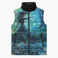 New Zealand Matariki Hiwa-i-te-rangi Sleeveless Puffer Jacket Titiro ki nga Whetu Wishing Star LT9 Unisex Black - Polynesian Pride