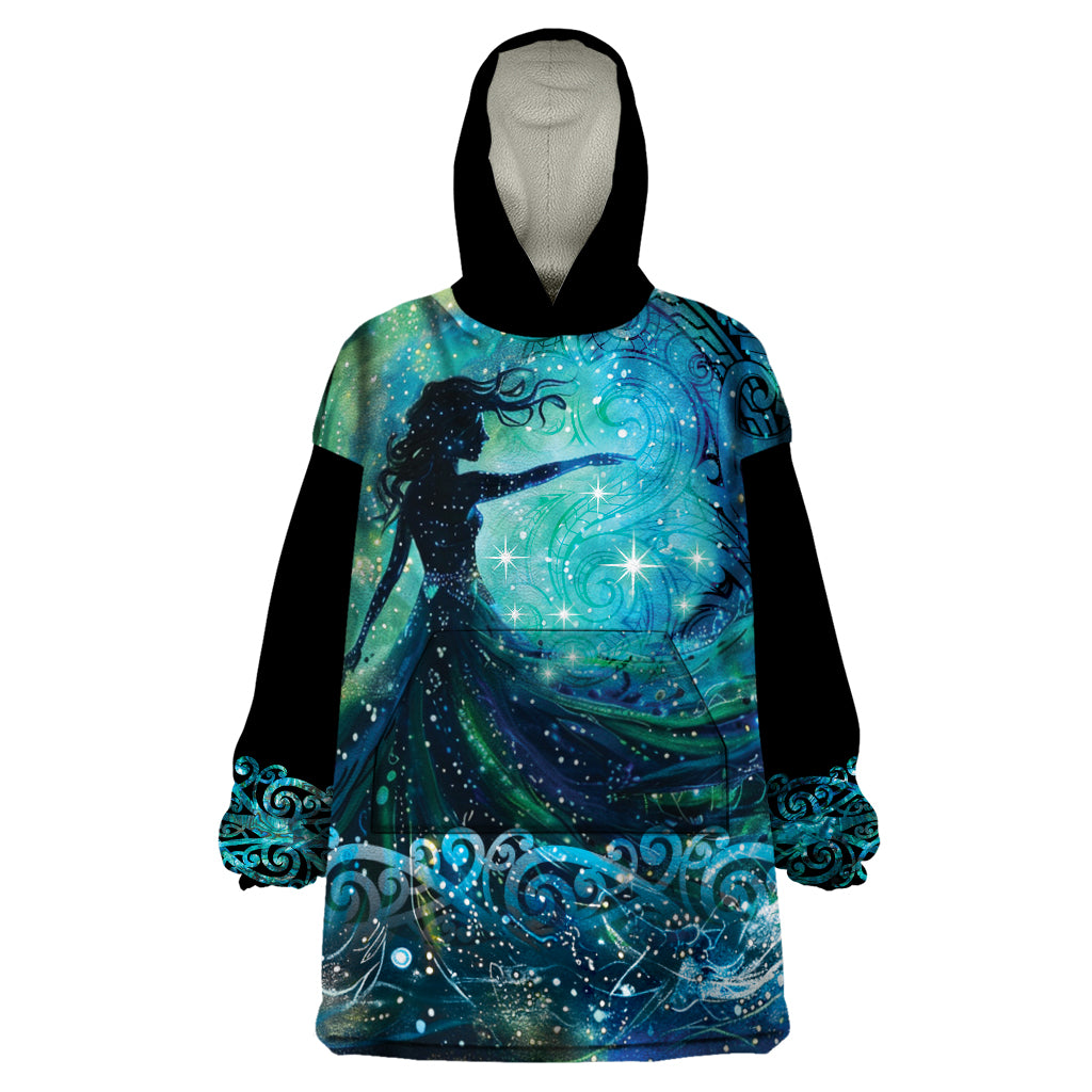 New Zealand Matariki Hiwa-i-te-rangi Wearable Blanket Hoodie Titiro ki nga Whetu Wishing Star LT9 One Size Black - Polynesian Pride