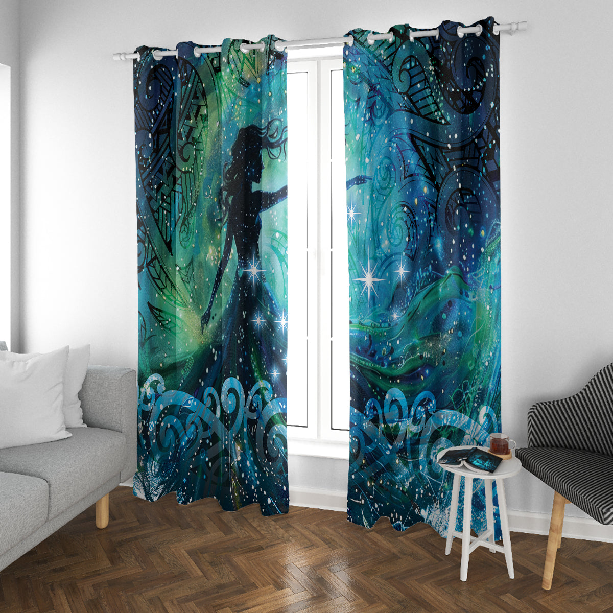 New Zealand Matariki Hiwa-i-te-rangi Window Curtain Titiro ki nga Whetu Wishing Star LT9 With Grommets Black - Polynesian Pride