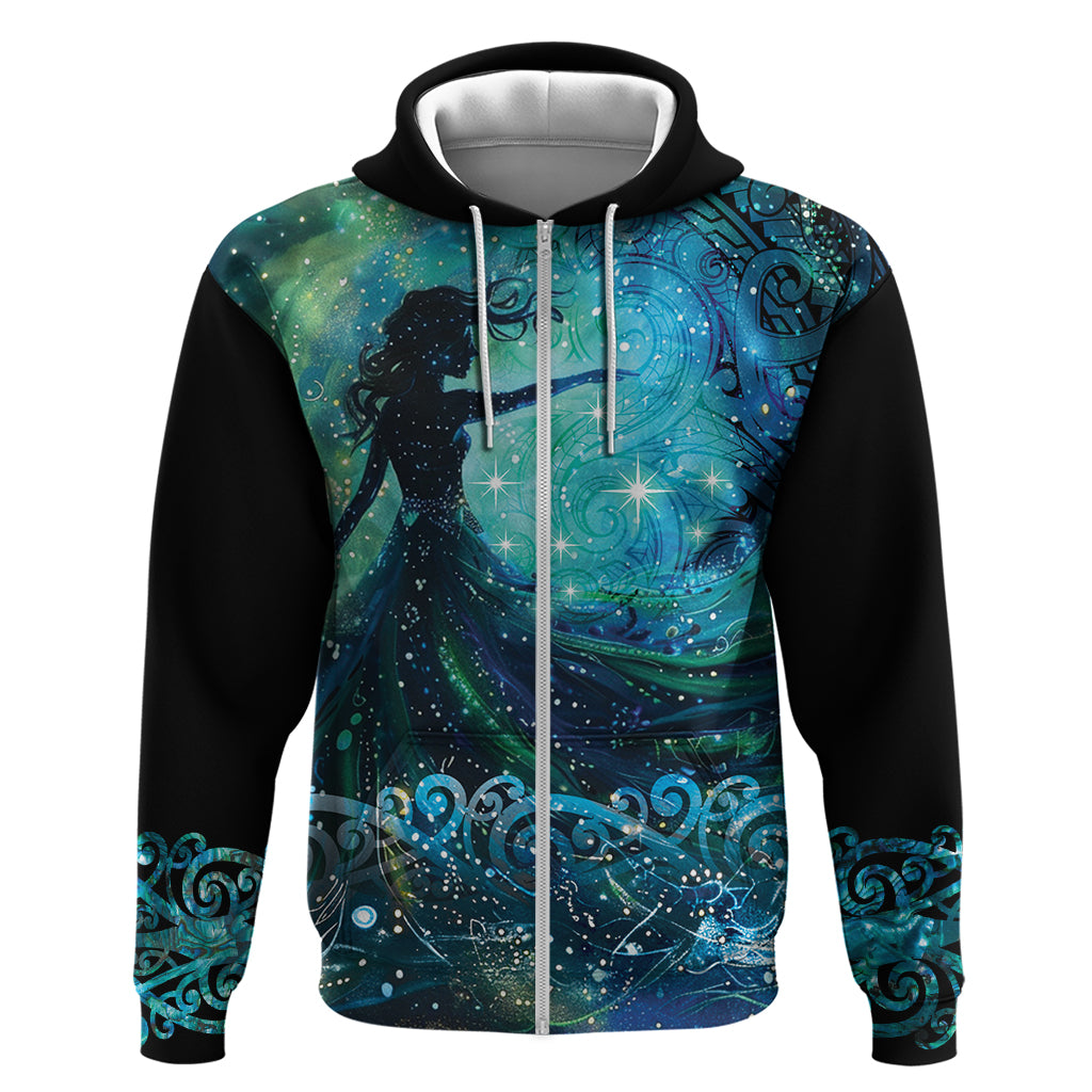 New Zealand Matariki Hiwa-i-te-rangi Zip Hoodie Titiro ki nga Whetu Wishing Star LT9 Zip Hoodie Black - Polynesian Pride
