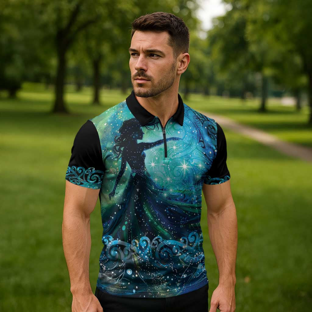 New Zealand Matariki Hiwa-i-te-rangi Zipper Polo Shirt Titiro ki nga Whetu Wishing Star LT9 - Polynesian Pride