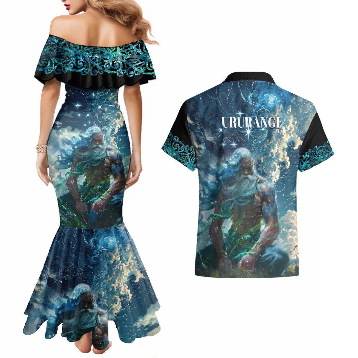 New Zealand Matariki Ururangi Couples Matching Mermaid Dress and Hawaiian Shirt The Murmur Of The Wind LT9 - Polynesian Pride