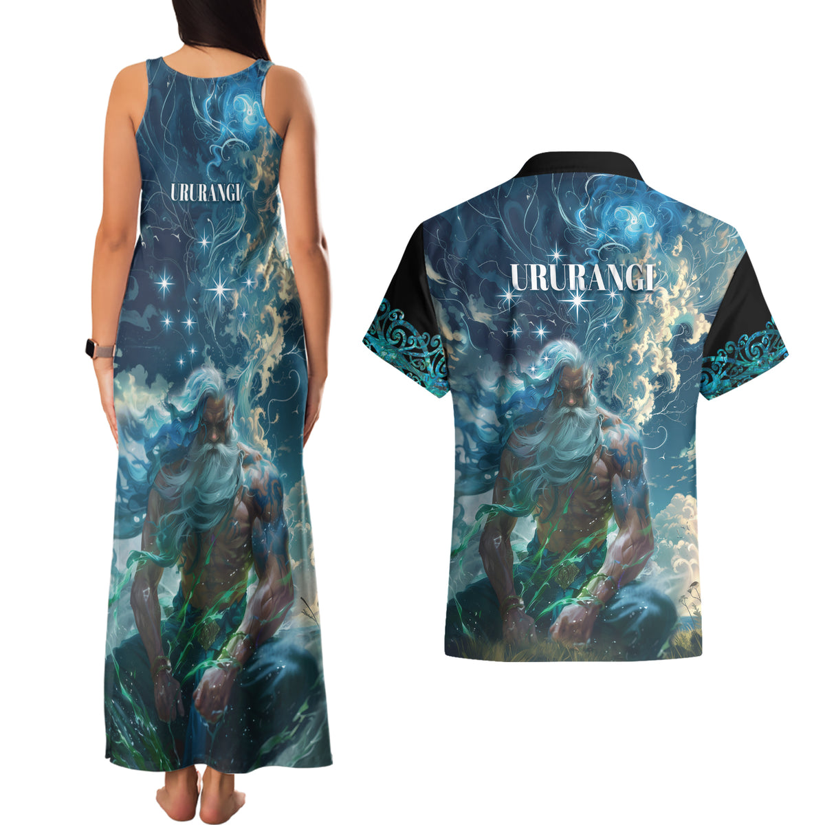 New Zealand Matariki Ururangi Couples Matching Tank Maxi Dress and Hawaiian Shirt The Murmur Of The Wind LT9 - Polynesian Pride
