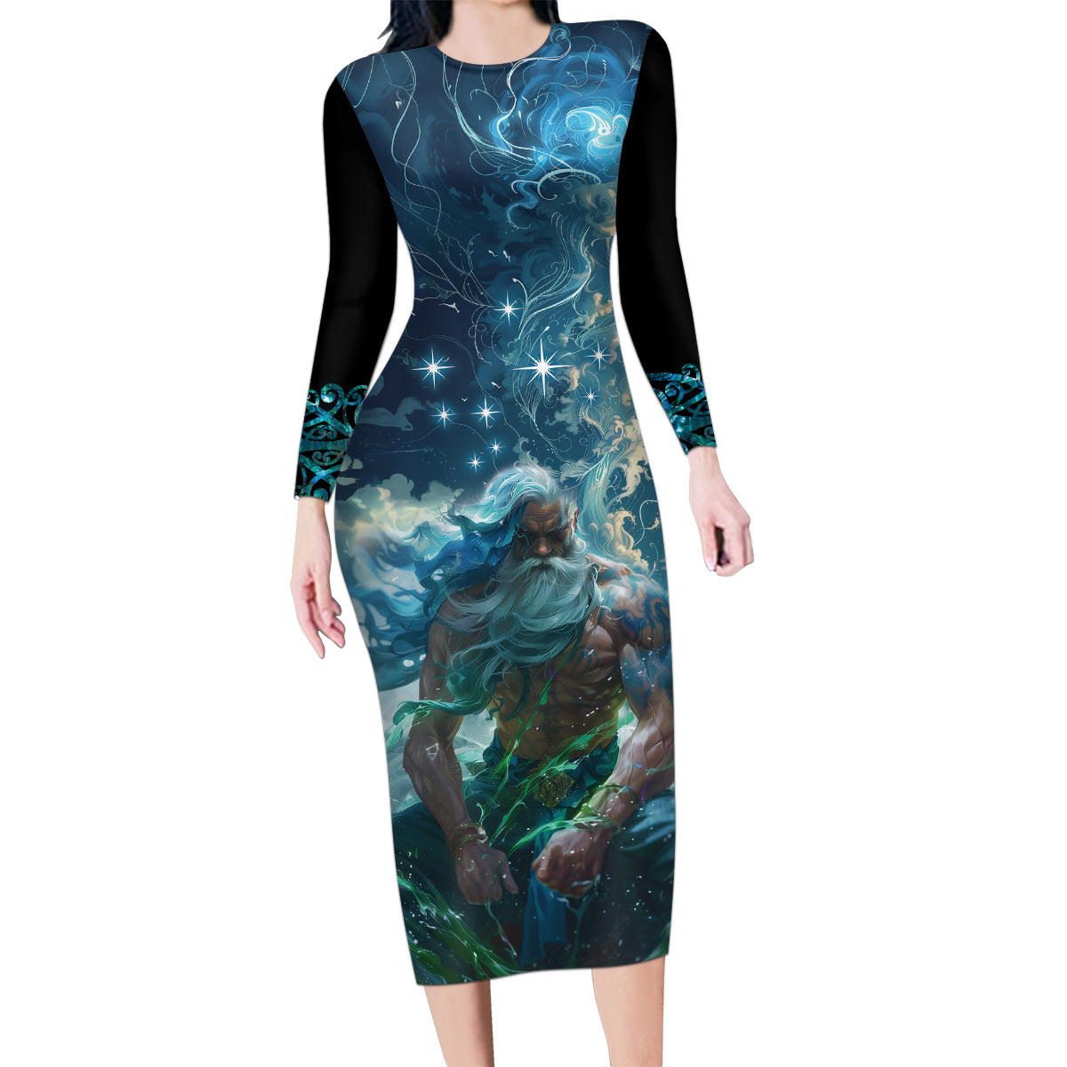 New Zealand Matariki Ururangi Family Matching Long Sleeve Bodycon Dress and Hawaiian Shirt The Murmur Of The Wind LT9 Mom's Dress Black - Polynesian Pride