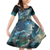 New Zealand Matariki Ururangi Family Matching Mermaid Dress and Hawaiian Shirt The Murmur Of The Wind LT9 Daughter's Dress Black - Polynesian Pride