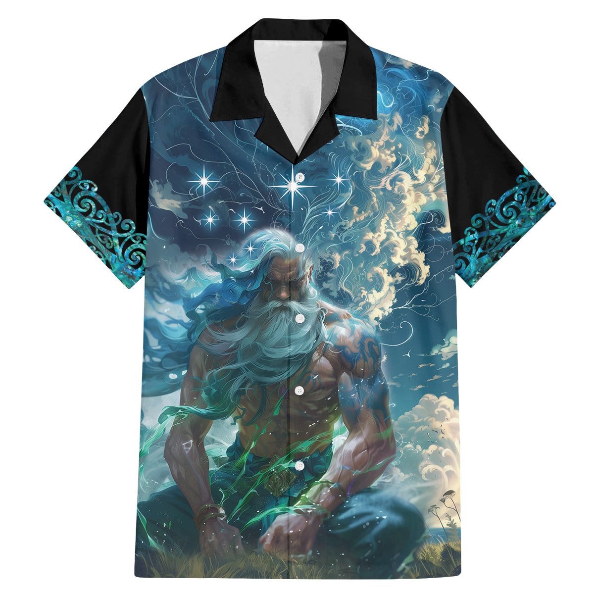 New Zealand Matariki Ururangi Family Matching Mermaid Dress and Hawaiian Shirt The Murmur Of The Wind LT9 Dad's Shirt - Short Sleeve Black - Polynesian Pride