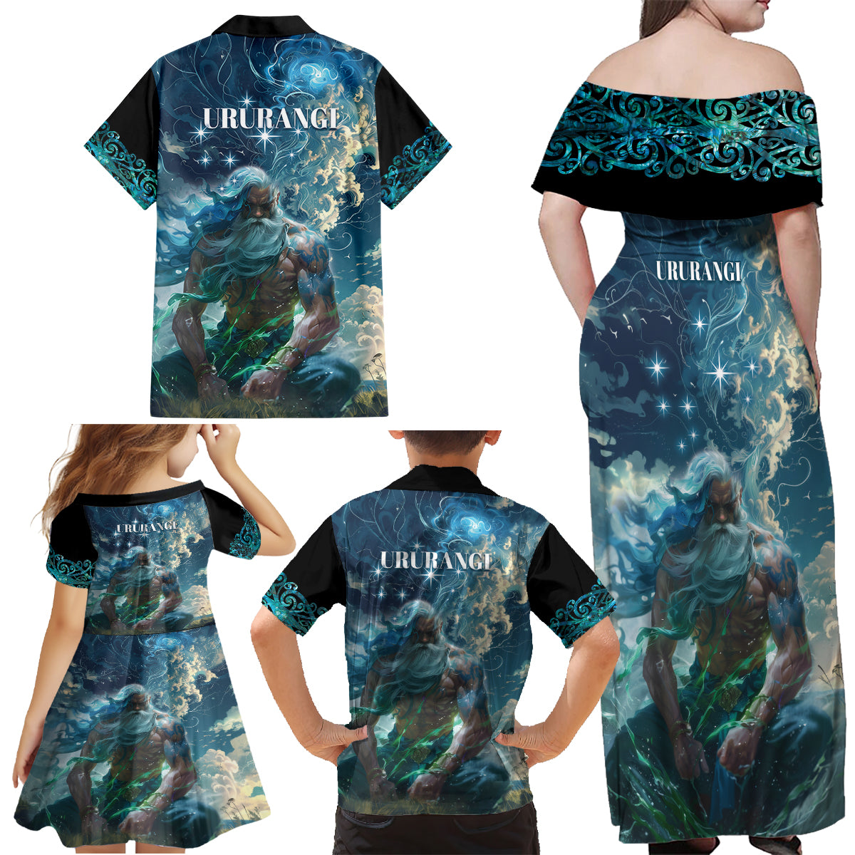 New Zealand Matariki Ururangi Family Matching Off Shoulder Maxi Dress and Hawaiian Shirt The Murmur Of The Wind LT9 - Polynesian Pride