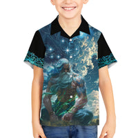 New Zealand Matariki Ururangi Family Matching Off Shoulder Short Dress and Hawaiian Shirt The Murmur Of The Wind LT9 Son's Shirt Black - Polynesian Pride