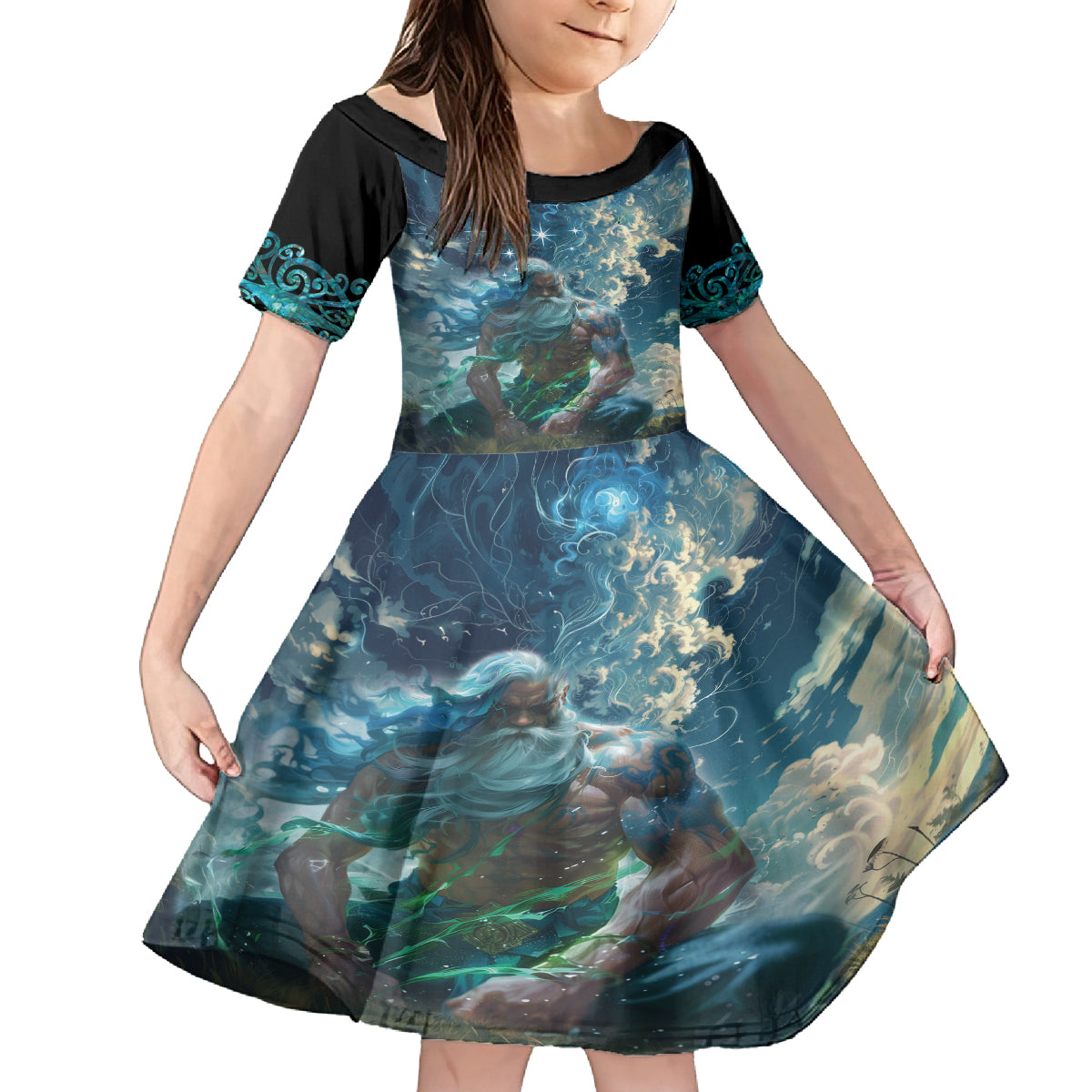 New Zealand Matariki Ururangi Family Matching Puletasi and Hawaiian Shirt The Murmur Of The Wind LT9 Daughter's Dress Black - Polynesian Pride