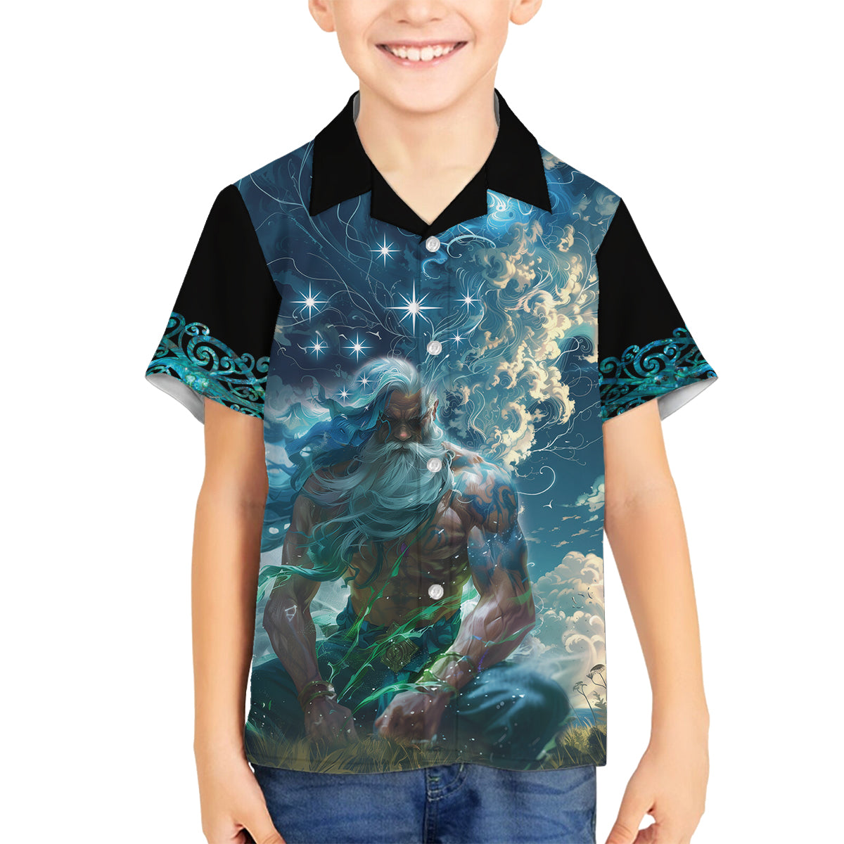 New Zealand Matariki Ururangi Family Matching Summer Maxi Dress and Hawaiian Shirt The Murmur Of The Wind LT9 Son's Shirt Black - Polynesian Pride