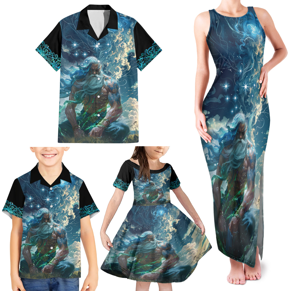 New Zealand Matariki Ururangi Family Matching Tank Maxi Dress and Hawaiian Shirt The Murmur Of The Wind LT9 - Polynesian Pride