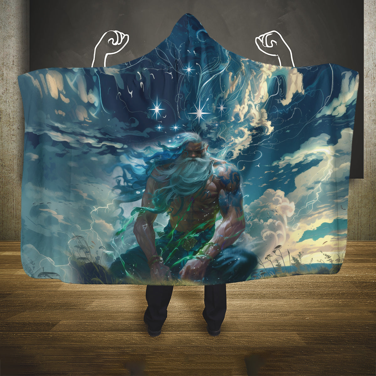 New Zealand Matariki Ururangi Hooded Blanket The Murmur Of The Wind LT9 One Size Black - Polynesian Pride
