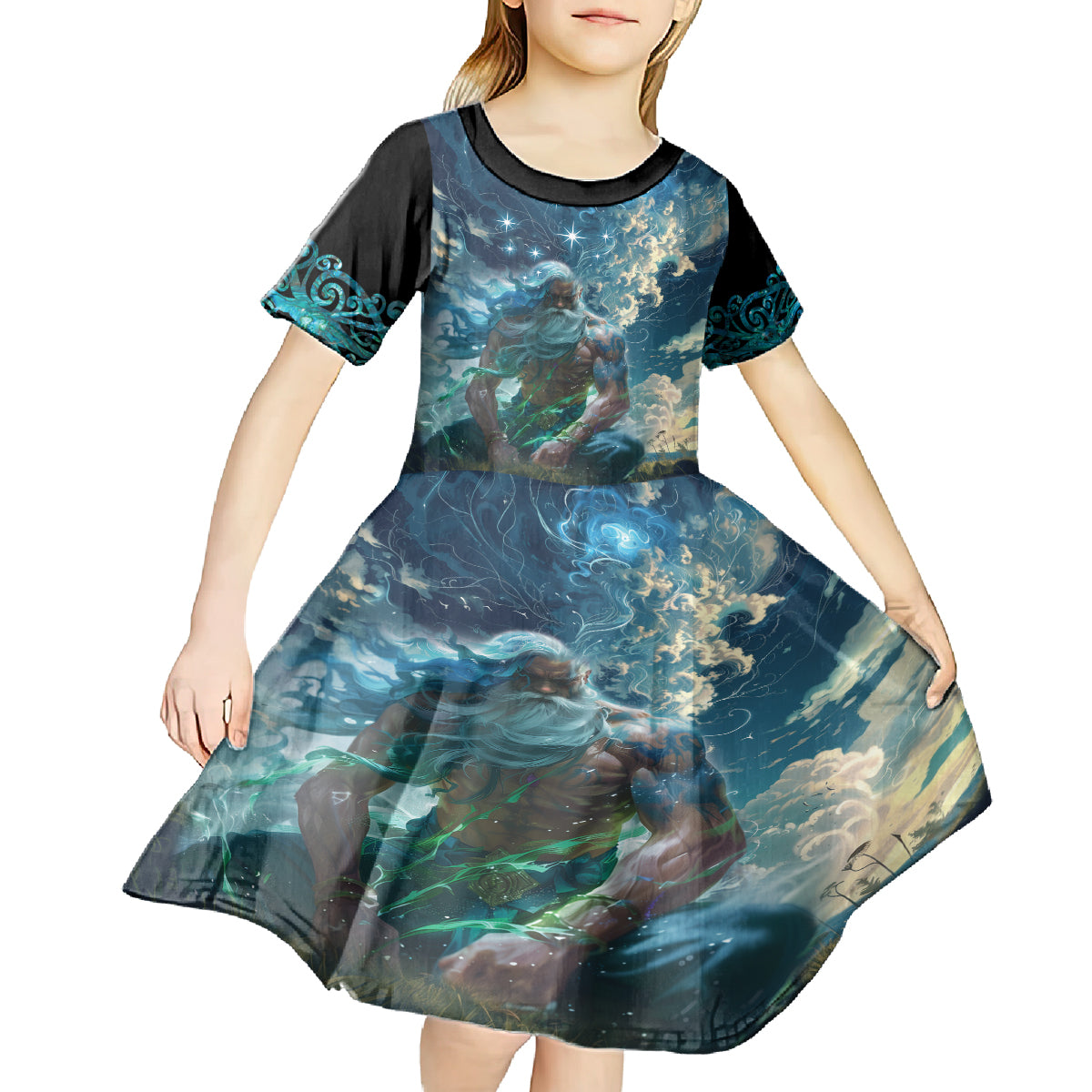 New Zealand Matariki Ururangi Kid Short Sleeve Dress The Murmur Of The Wind LT9 - Polynesian Pride