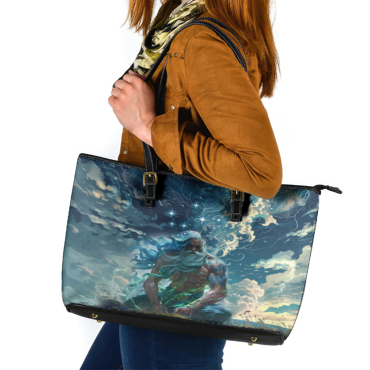 New Zealand Matariki Ururangi Leather Tote Bag The Murmur Of The Wind LT9 Black - Polynesian Pride
