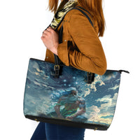 New Zealand Matariki Ururangi Leather Tote Bag The Murmur Of The Wind LT9 Black - Polynesian Pride