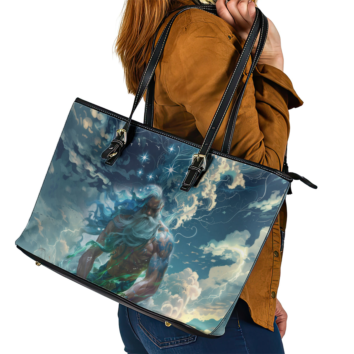 New Zealand Matariki Ururangi Leather Tote Bag The Murmur Of The Wind LT9 - Polynesian Pride