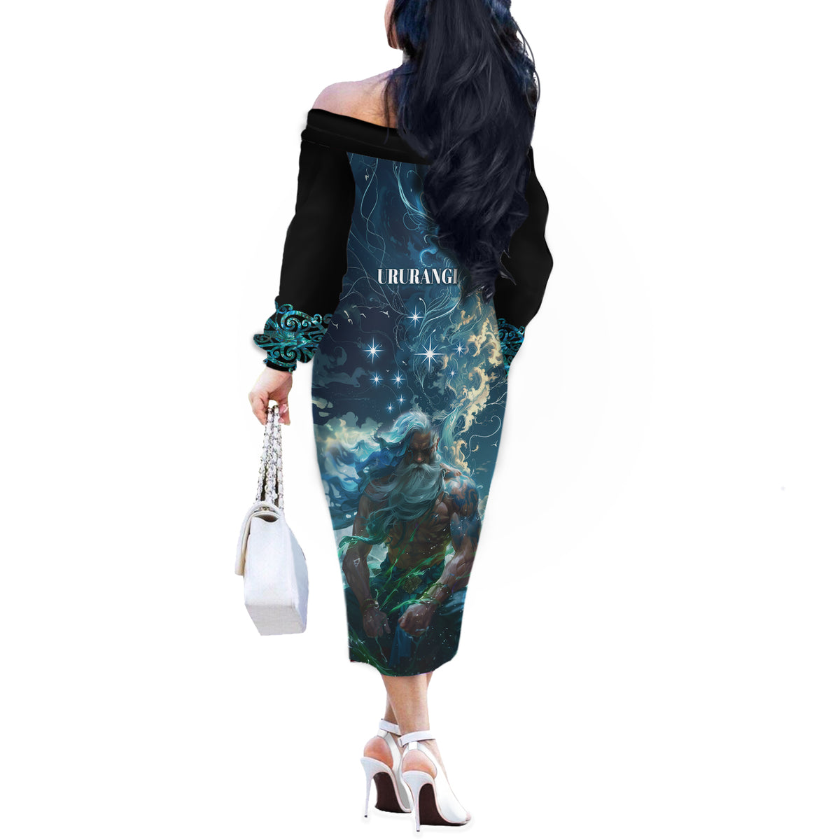 New Zealand Matariki Ururangi Off The Shoulder Long Sleeve Dress The Murmur Of The Wind LT9 - Polynesian Pride