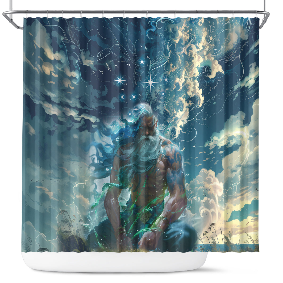 New Zealand Matariki Ururangi Shower Curtain The Murmur Of The Wind LT9 Black - Polynesian Pride