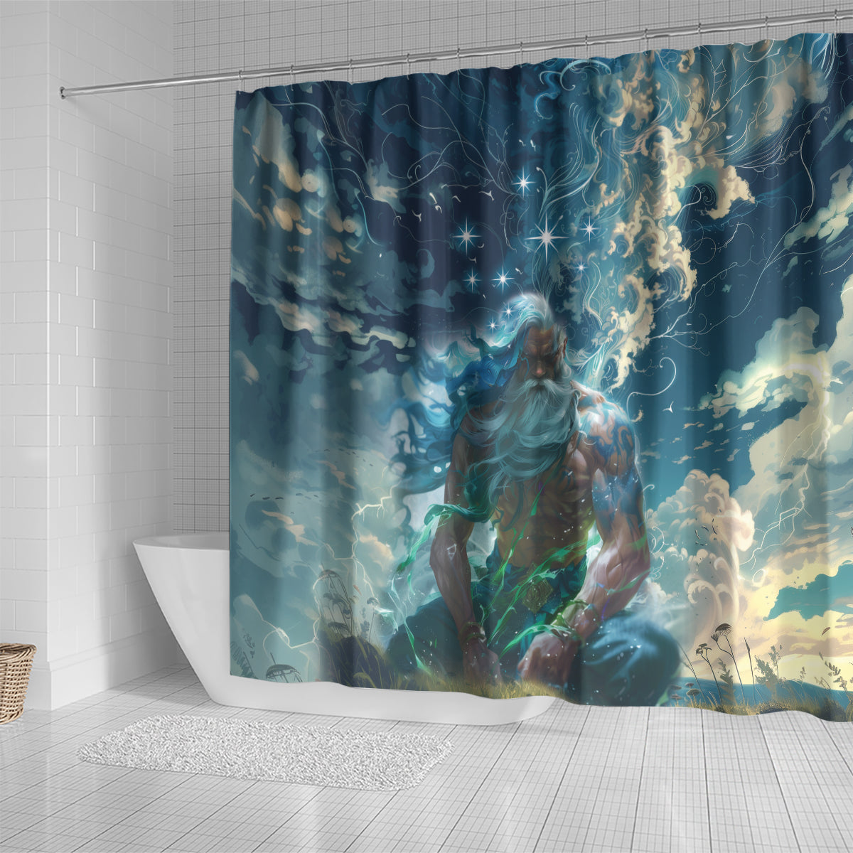 New Zealand Matariki Ururangi Shower Curtain The Murmur Of The Wind LT9 - Polynesian Pride