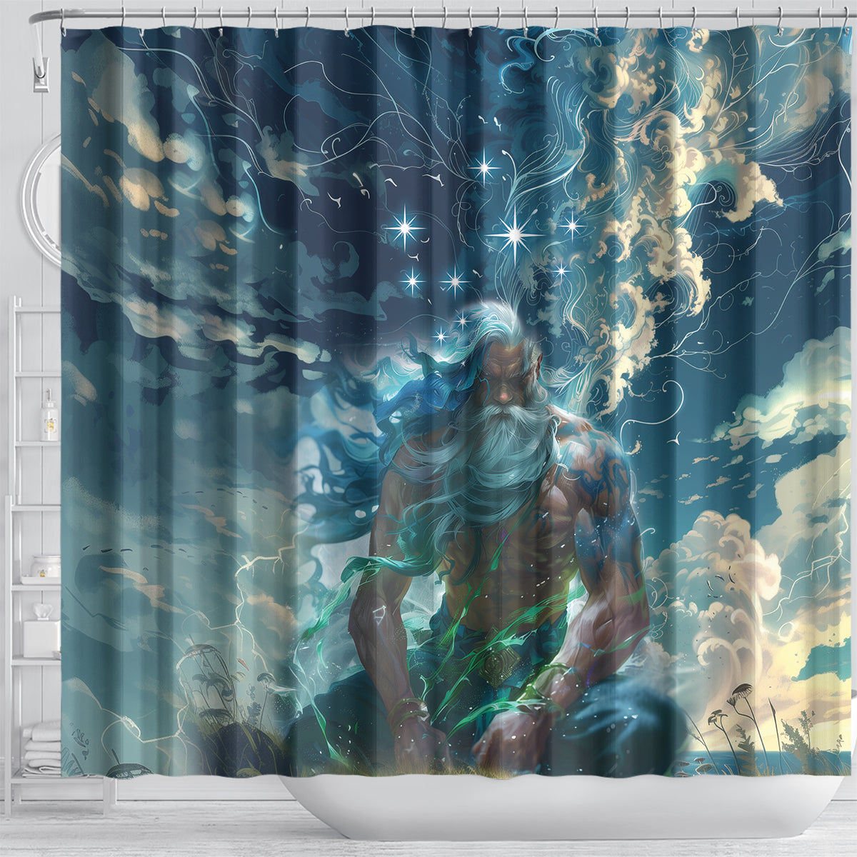 New Zealand Matariki Ururangi Shower Curtain The Murmur Of The Wind LT9 - Polynesian Pride