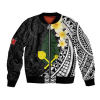 Alo Chiefdom Wallis and Futuna Personalized Bomber Jacket Frangipani Flowers Polynesian Pattern LT9 Unisex Black - Polynesian Pride
