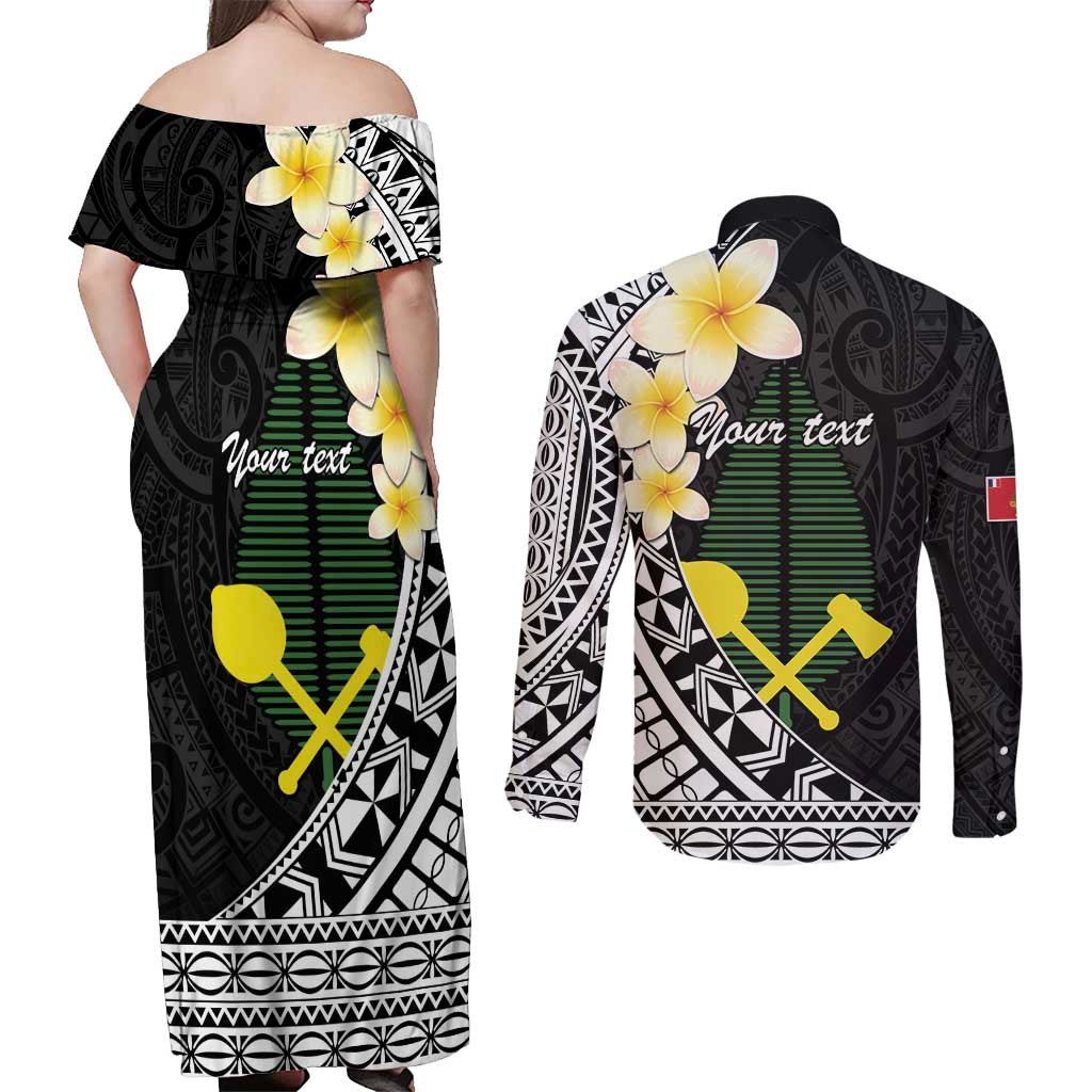 Alo Chiefdom Wallis and Futuna Personalized Couples Matching Off Shoulder Maxi Dress and Long Sleeve Button Shirt Frangipani Flowers Polynesian Pattern LT9 - Polynesian Pride