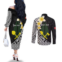 Alo Chiefdom Wallis and Futuna Personalized Couples Matching Off The Shoulder Long Sleeve Dress and Long Sleeve Button Shirt Frangipani Flowers Polynesian Pattern LT9 - Polynesian Pride