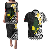 Alo Chiefdom Wallis and Futuna Personalized Couples Matching Puletasi and Hawaiian Shirt Frangipani Flowers Polynesian Pattern LT9 Black - Polynesian Pride