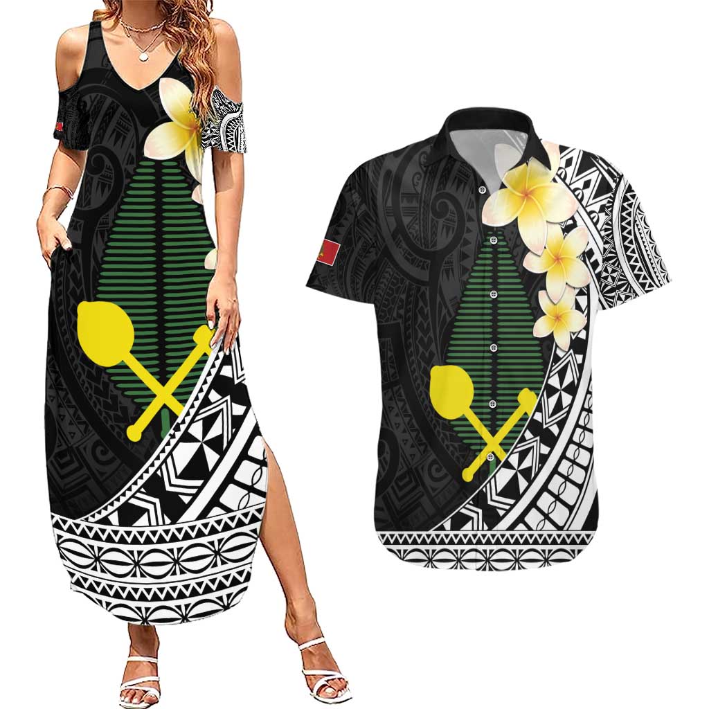 Alo Chiefdom Wallis and Futuna Personalized Couples Matching Summer Maxi Dress and Hawaiian Shirt Frangipani Flowers Polynesian Pattern LT9 Black - Polynesian Pride