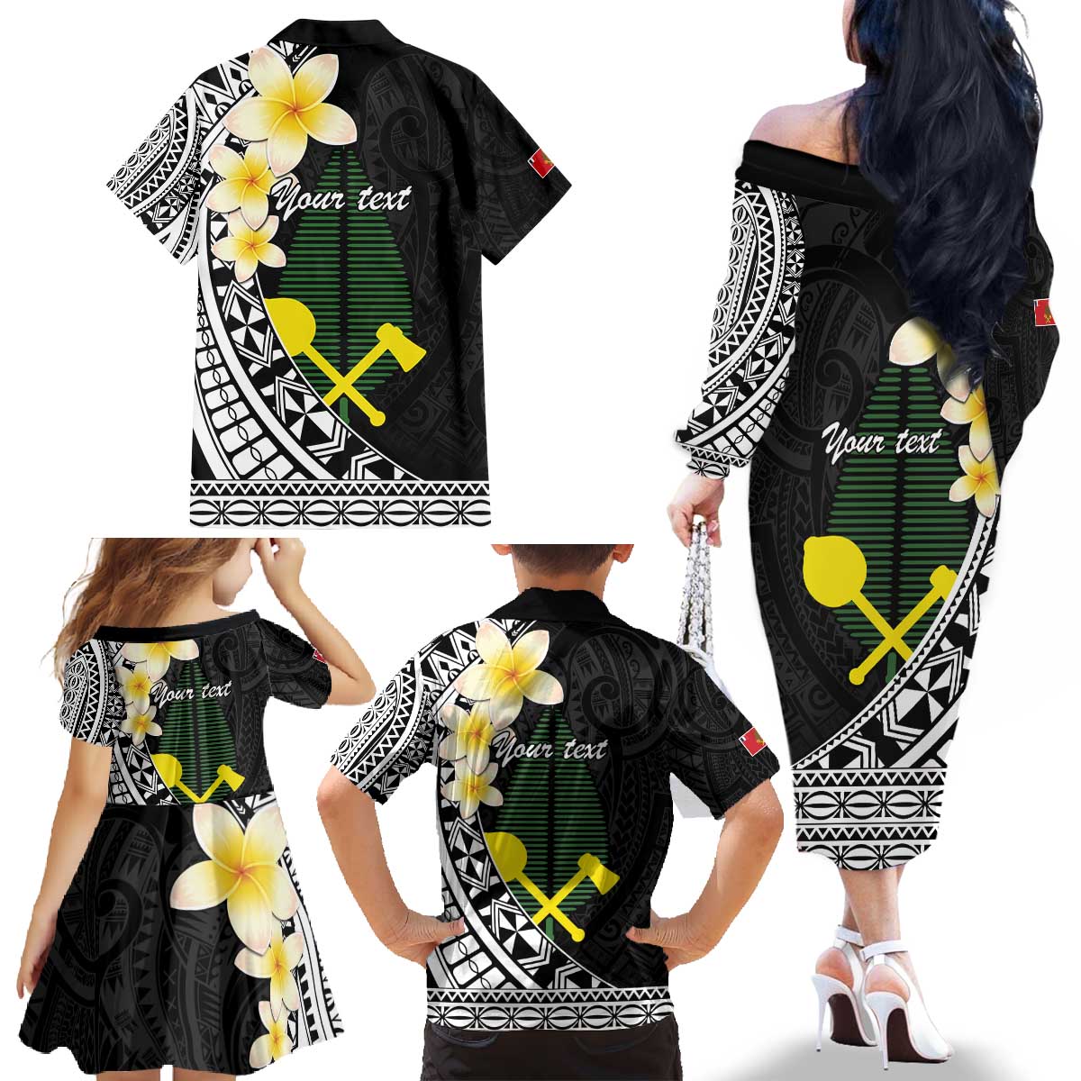 Alo Chiefdom Wallis and Futuna Personalized Family Matching Off The Shoulder Long Sleeve Dress and Hawaiian Shirt Frangipani Flowers Polynesian Pattern LT9 - Polynesian Pride